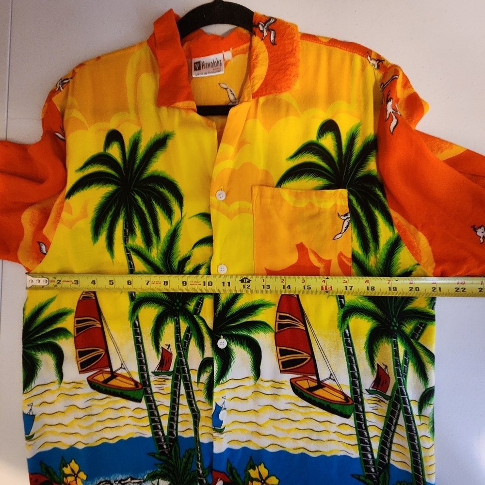 Vintage Hawaii Orange Aloha Shirt Mens Size XL Tropical Beach Sunset Ukulele 90s - Picture 11 of 12